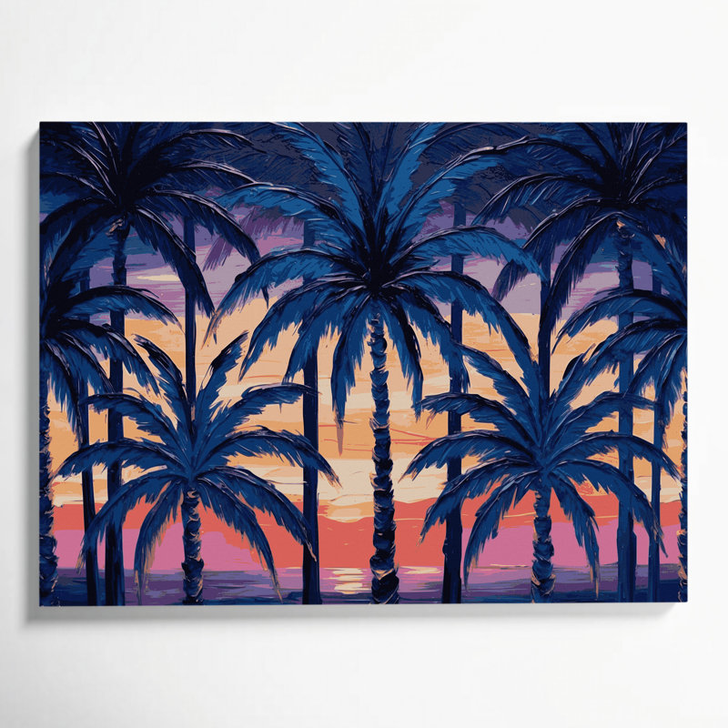 Palmier hawaïen, art mural bleu sur toile, H 11 po x l 14 po