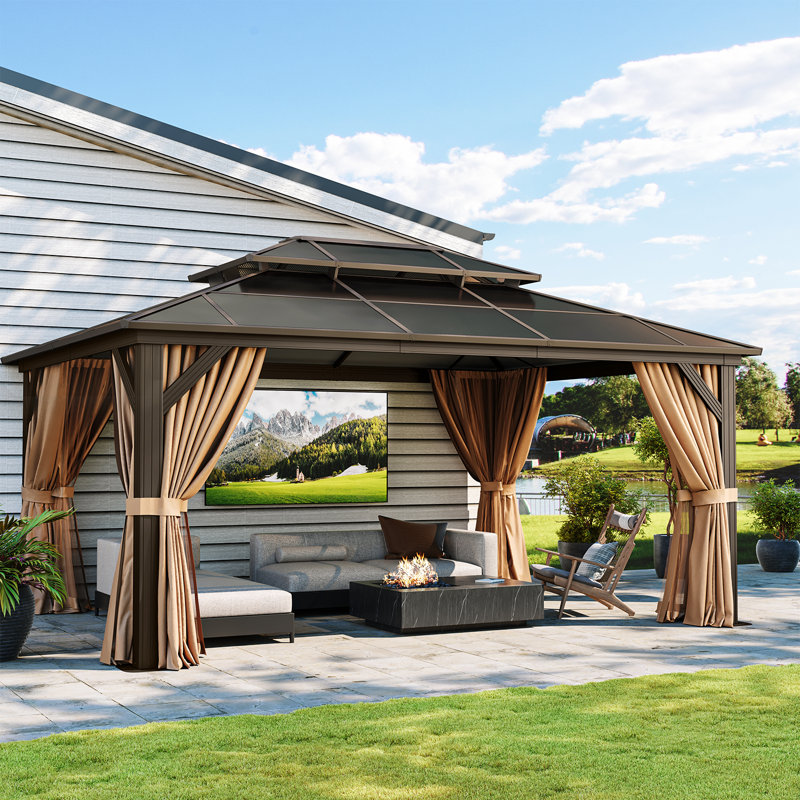 16x12 FT Double-Roof Gazebo with Netting, Sturdy Outdoor Canopy Shelter for Patio & Party