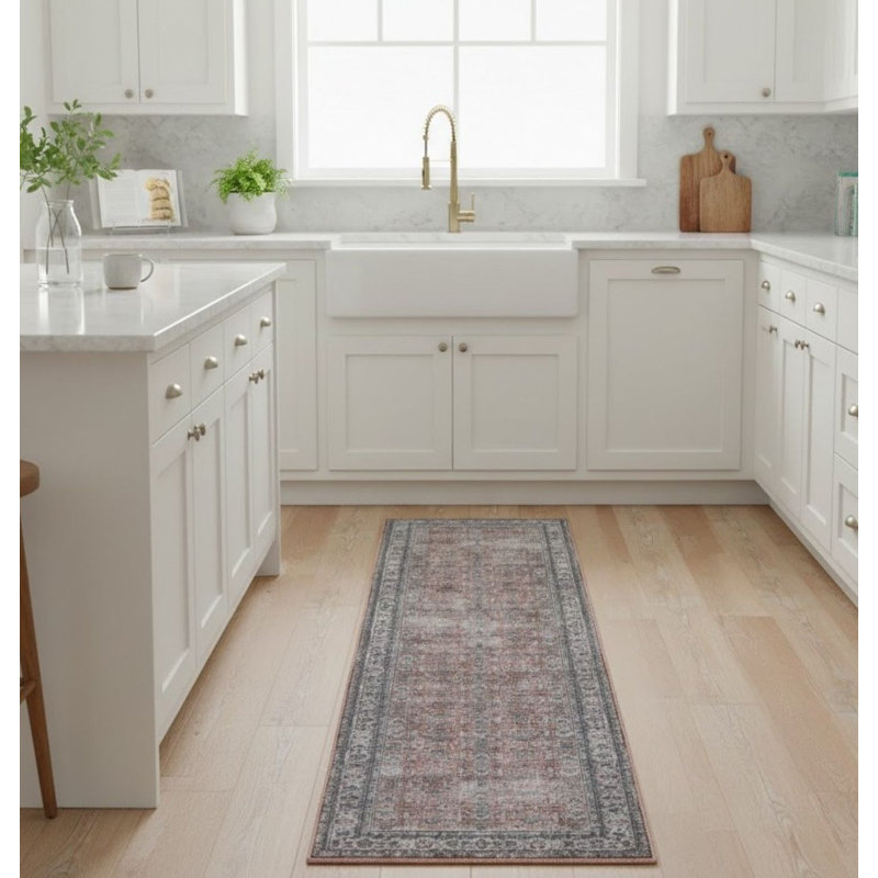 Glenmoor Machine-Washable Vintage Botanical Rod-Iron Area Rug , Runner 2'7" x 10'