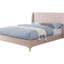 Structure de lit simple rose avec tête de lit à oreilles, capitonnage, tissu velours, pieds en métal doré rose, style contemporain, entièrement rembourré, pieds, matériau