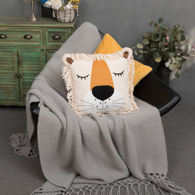 Housse de coussin décoratif Lion Face 18 x 18 po