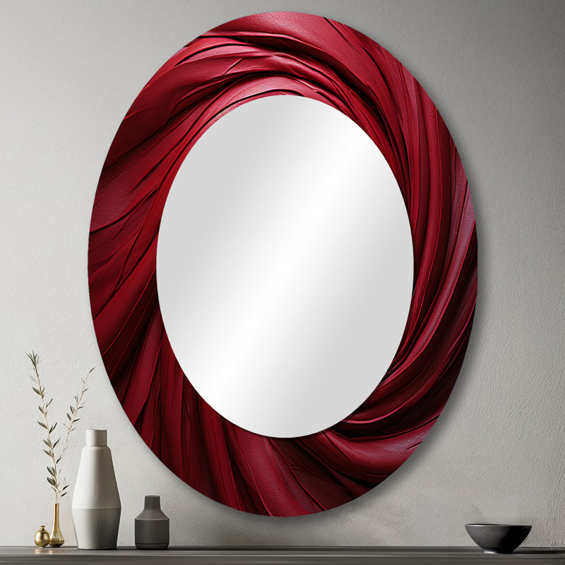 Red Winding Wonder - miroir mural décoratif à spirales abstraites, miroir rouge, impression sur métal, 43 po x 33 po, Ovale