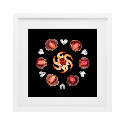 Seashells & Tulips Symmetry Framed Print Under Glass, design by Beth Adoette