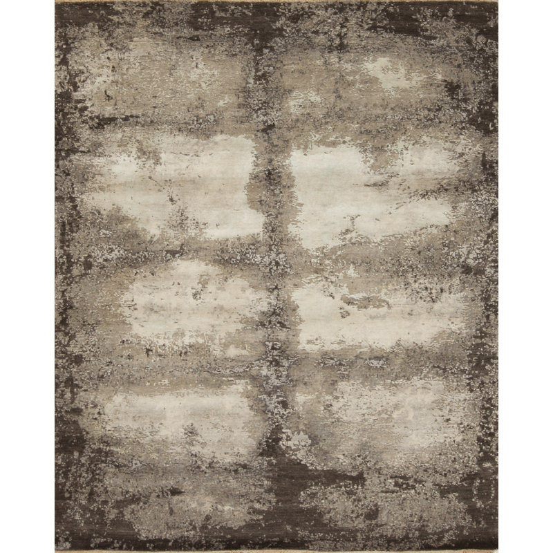 Affinity Wool & Silk Handmade Silk and Wool Abstract Area Rug, Taupe-Bark, Rectangle 2' x 3'