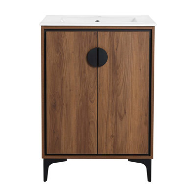 Meuble-lavabo 24 po avec lavabo supérieur, meuble de rangement moderne avec 2 portes à fermeture douce et meuble-lavabo simple