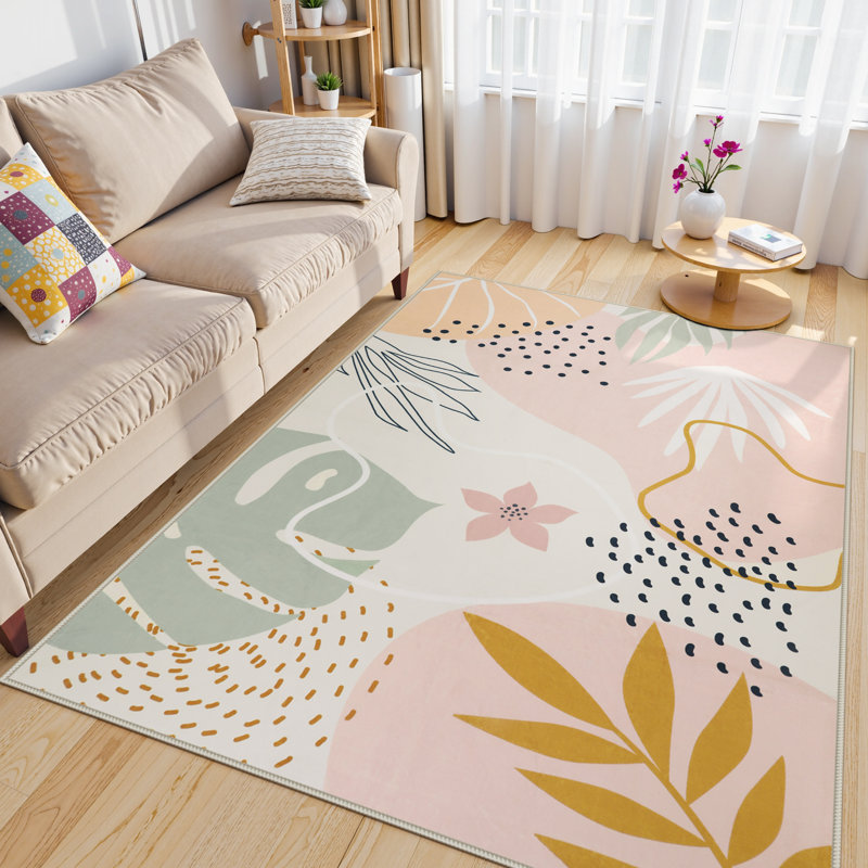 Kaldi Vibrant Spring Floral Print Machine Washable Area Rug with Non-Slip Backing for Living Room, Dining Room, Bedroom