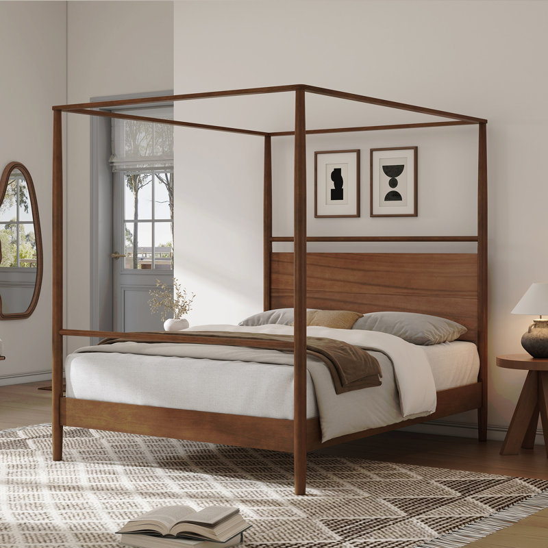 Solid Wood Canopy Bed Frame Four Posters Bed No Box Spring Needed,King Size, King