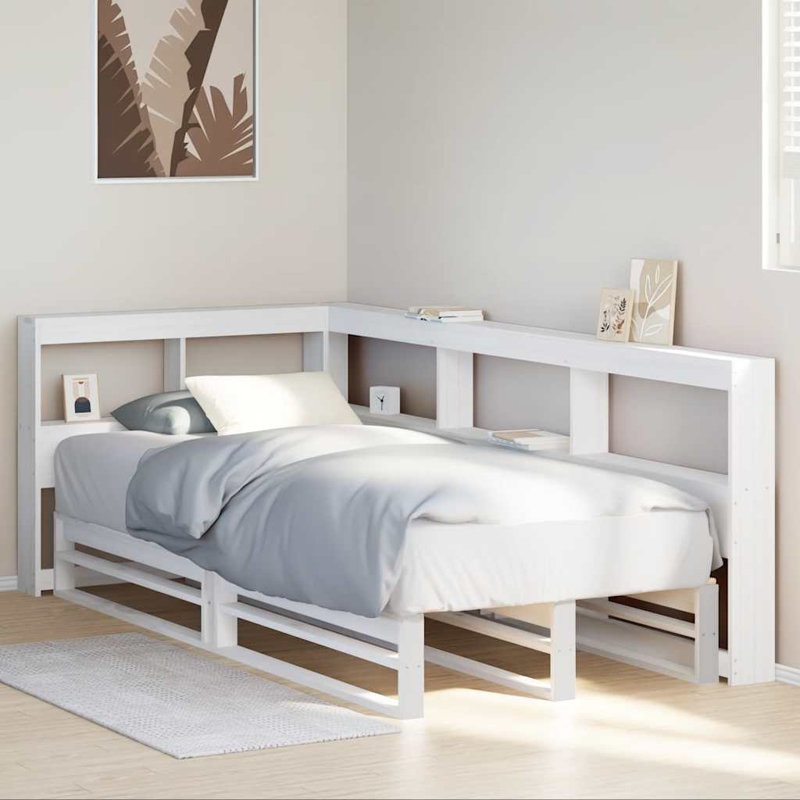 Solid Wood Storage Bed, European Single (90 x 200 cm), White