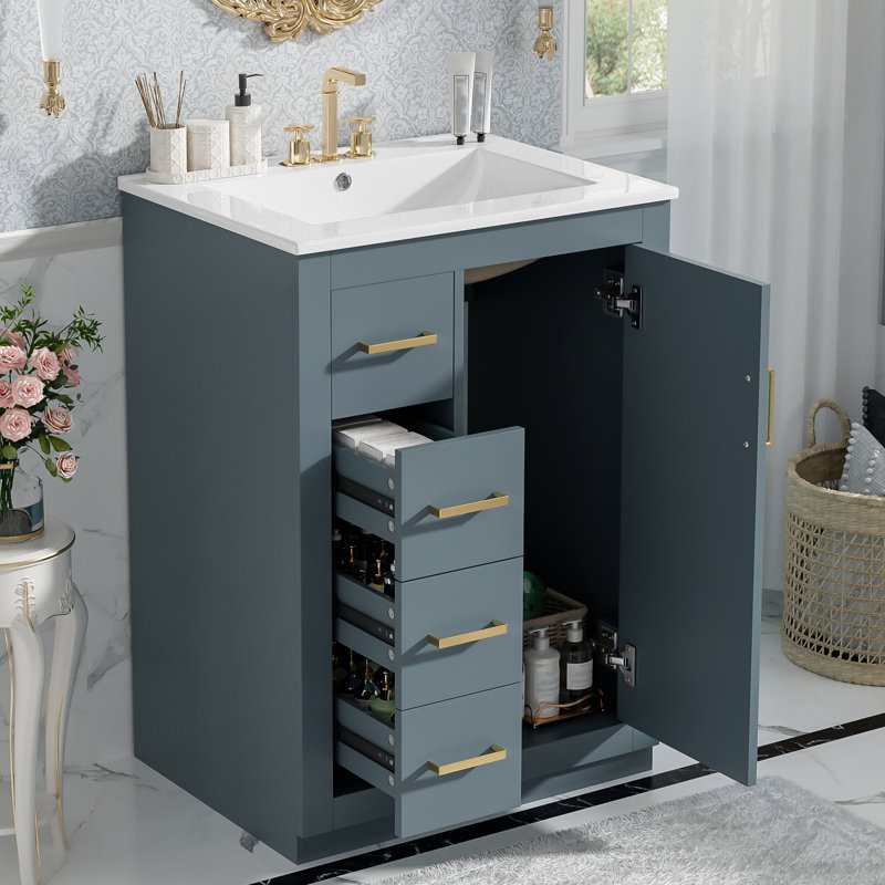 Meuble-lavabo 24 po avec lavabo en céramique, Blue