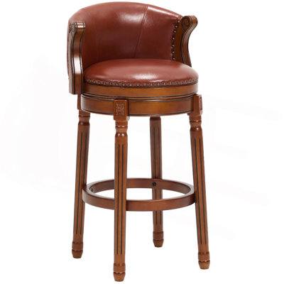 Cow Top Leather Wooden Bar Stools, 360 Degree Swivel Bar Chair With Backs,Bar Height Couner Height Barstools  For Home Kitchen Dining Room And Bar Room(1Pc)