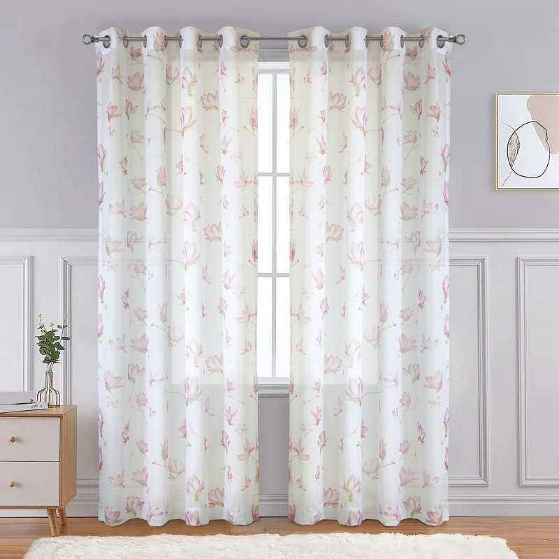 Chanton Light Filtering Grommet Curtain Panel in White Pink, 52" W x 108" L