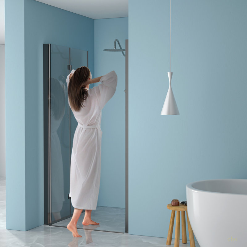 32"W X 72"H Fold Frameless Shower Door With Tempered Glass, Matte Black