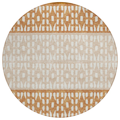 Tapis extérieur rond lavable géométrique 8 pi beige et ivoire 8 po