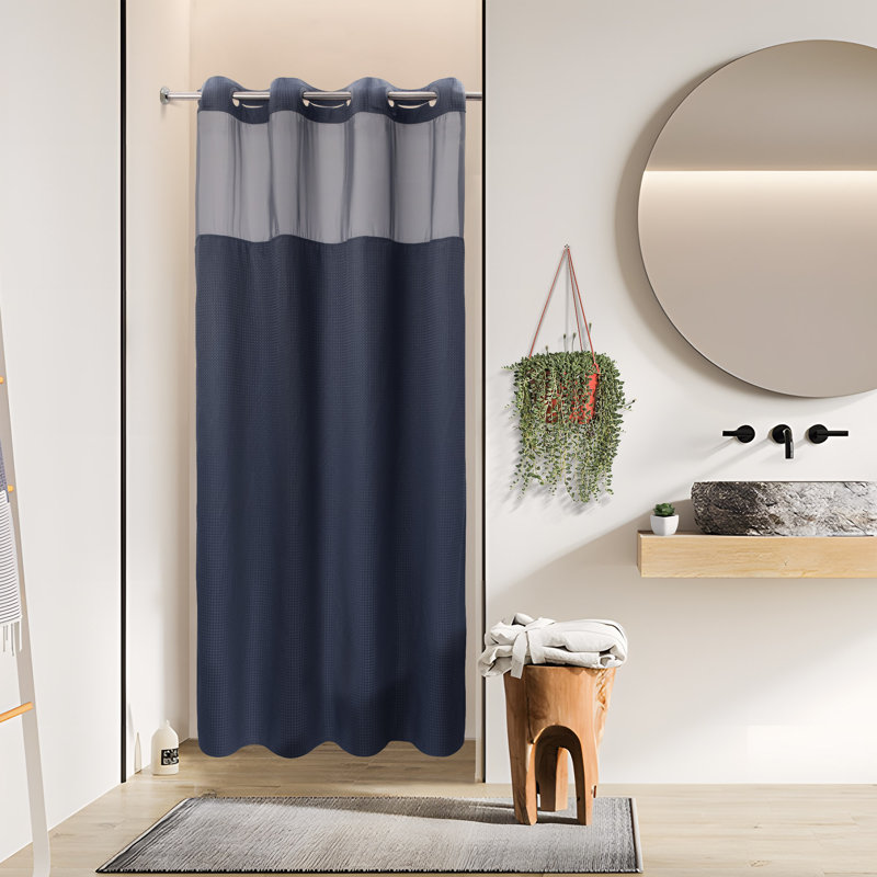 Rideau de douche Ramjani Waffle Weave, Marine, H 80 po x l 54 po