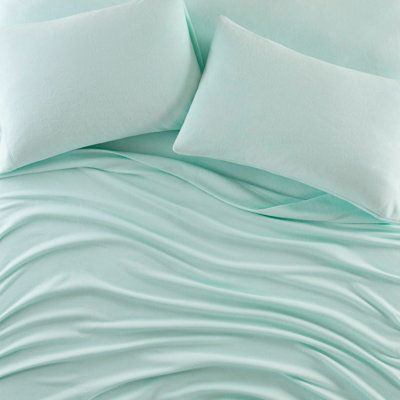 4 Piece Microfiber Printed Solid Sheet Set Aqua Full