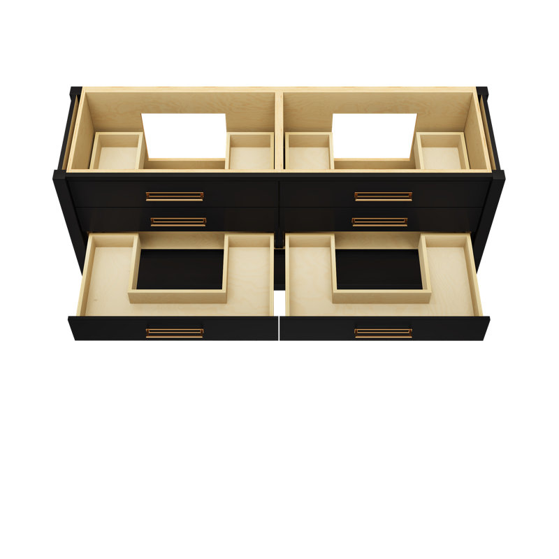 Meuble-lavabo double tiroir Kiawah, Noir, Or satiné, 72"