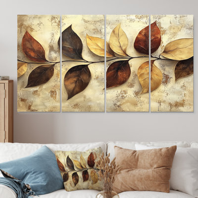 Chocolat brun feuilles de cenery II - Art mural brun - Toile d'art murale traditionnelle