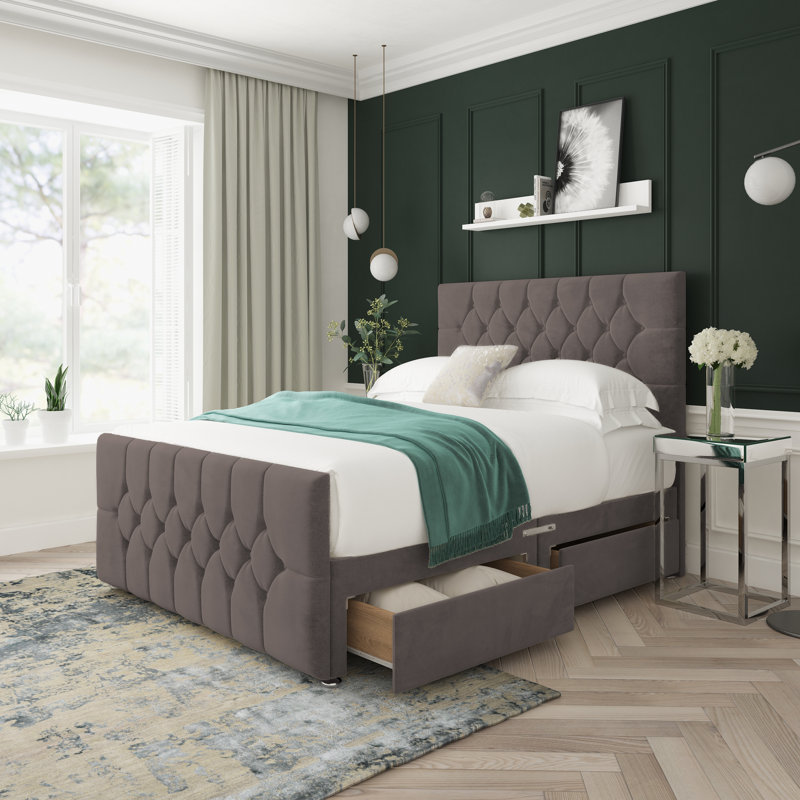 Upholstered Divan Bed, Small Single (2'6), Slate