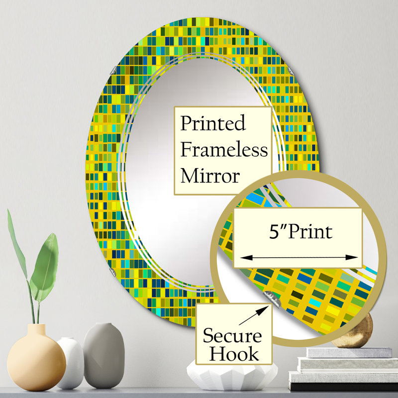 Cubes de Pixel jaune clair bleu clair - Miroir mural à motif ovale, 30 po x 20 po