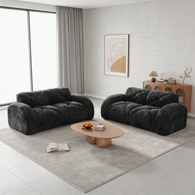 Ensemble de canapés modulaires en velours 2 pièces, siège profond à 4 places avec canapé en nuage Lecfort, confortable canapé rembourré avec mousse 32D haute densité