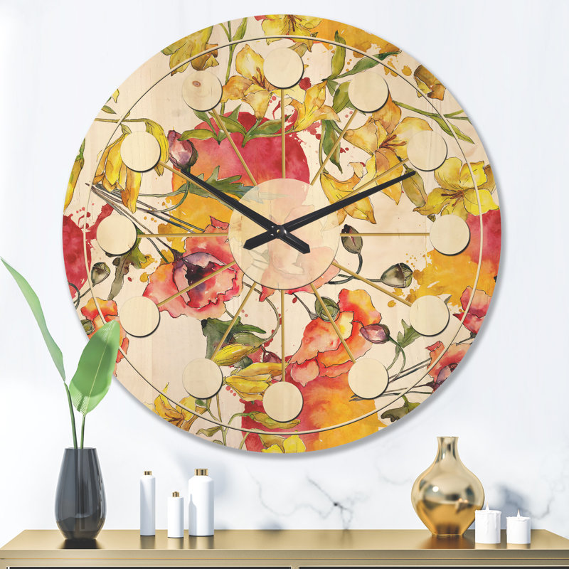 Horloge murale rétro en bois rétro Poppies IV, Grand