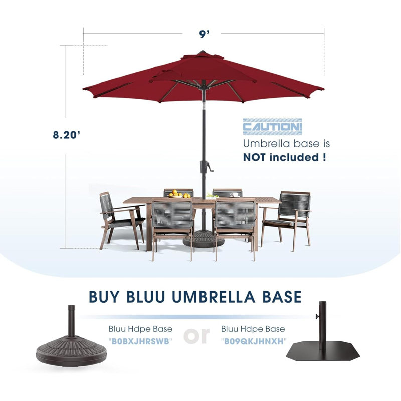Parasol de marché 6,4 po avec manivelle Khymir, Rouge