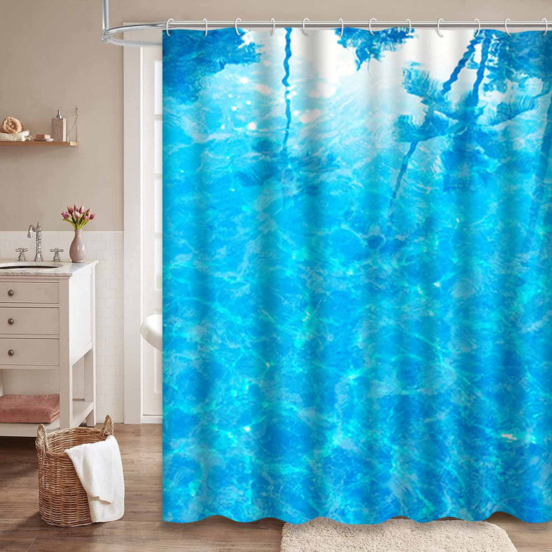 Abstrait, mer d'été, piscine tropicale, palmiers tropicaux, paysage aquatique avec 12 crochets, L 72 po x l 78 po