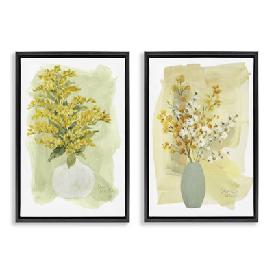 «Yellow Wildflowers in Bloom», ensemble de 2 toiles flottantes encadrées noires par Lanie Loreth