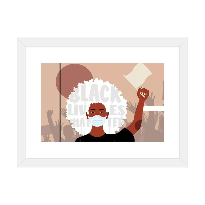 Protest I - impression d'art graphique, Blanc, H 24 po x l 16 po x P 1 po, Papier encadré blanc