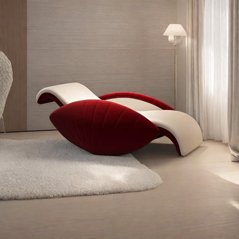 Chaise berçante de luxe Shell, Blanc / rouge