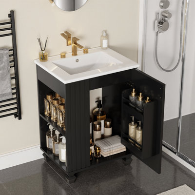 Meuble-lavabo classique 24 po avec lavabo en céramique et grand rangement noir