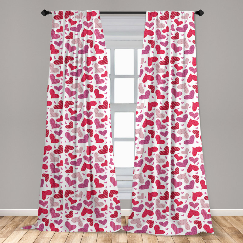 Coral and Pink Heart Pattern Room-Darkening Polyester Curtain Panels