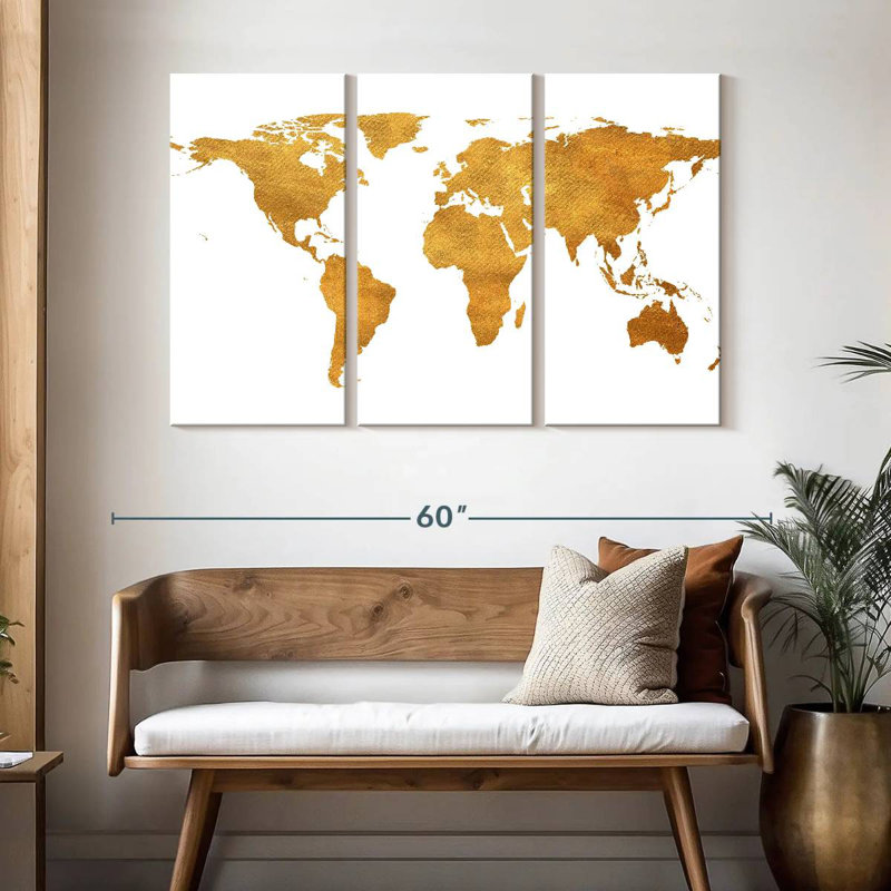 Aliaz Gold World Map Gold Foil, 32" H x 50" W