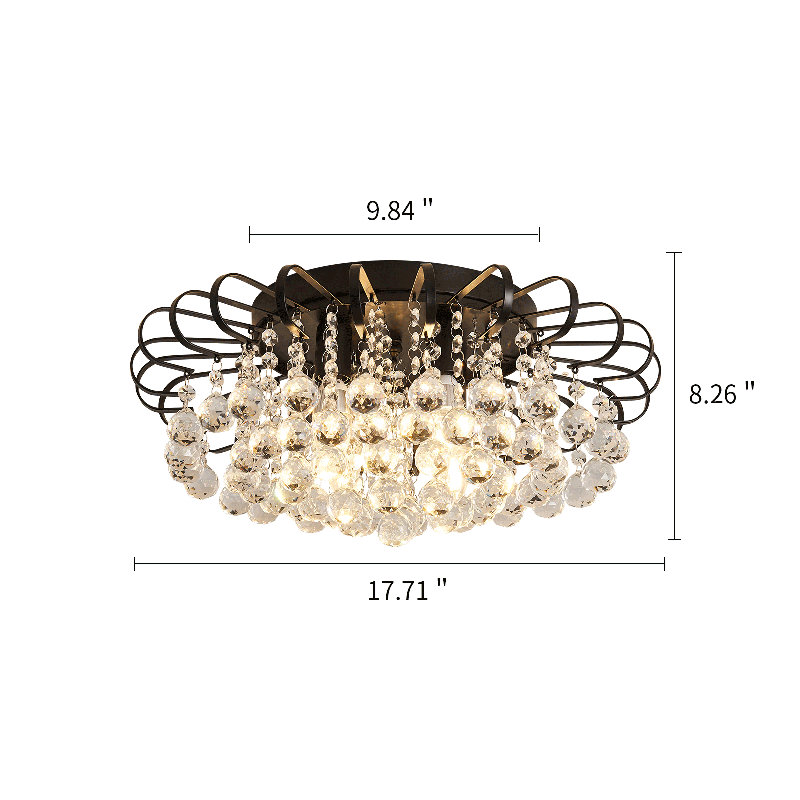 4-Light 17.71" Unique Semi Flush Chandelier with Crystal Accents