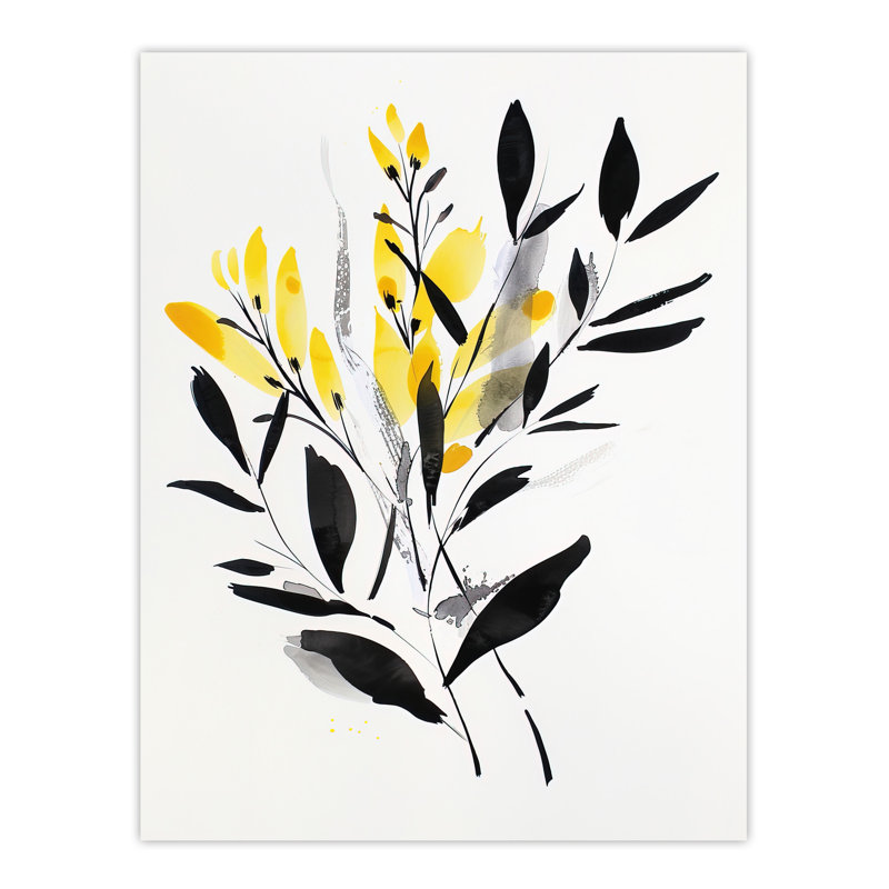 Abstract Botanical Yellow Leaves Fronds Wall Art Print