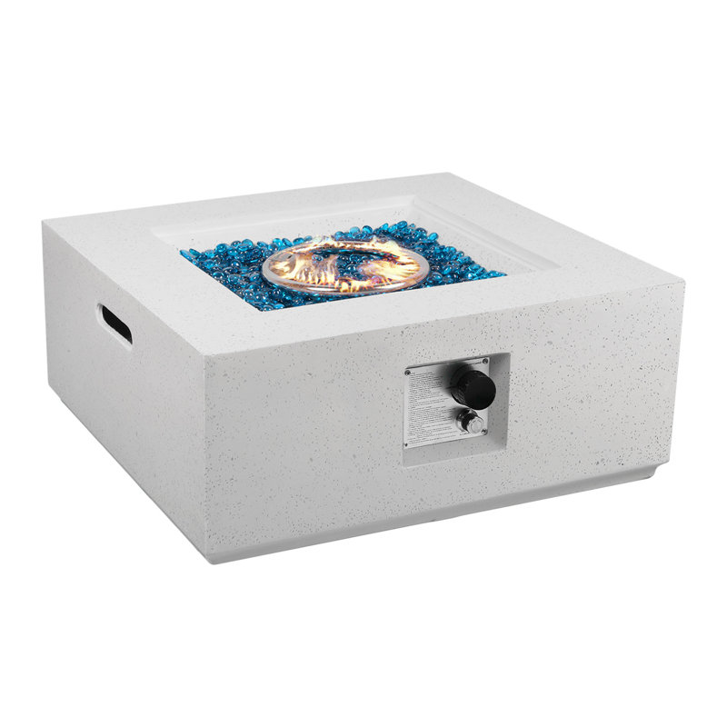 50,000 BTU Square/Rectangle Patio Concrete Propane Fire Pit Table in Off-White, 12.4" H x 35" W x 35" D