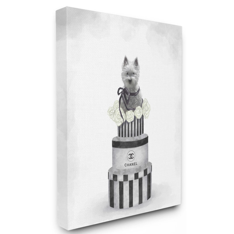 «Fashion Dog Box Stack Grey», peinture, Toile tendue, H 20 po x l 16 po