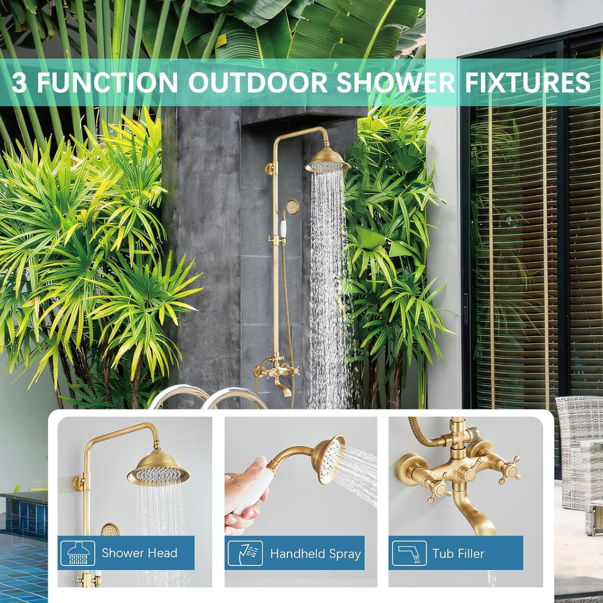 AlenArtWater Antique Brass Shower System Bathroom Shower Faucet Set ...