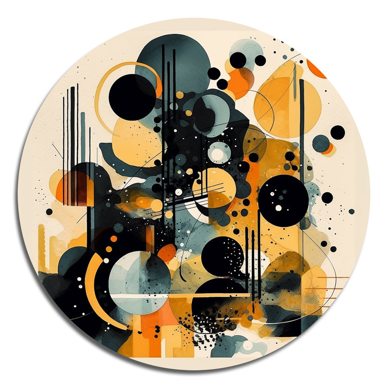 Gold And Black Captivating Abstractions II - Abstract Minimalism Round Wall Art on Metal, 29" H x 29" W x 1" D