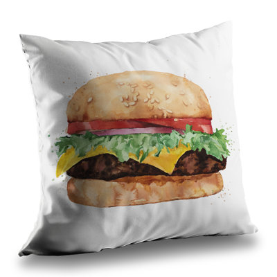 Watercolor All Dressed Cheeseburger – Throw Pillow Cover Only, Double-Sided Print, Insert Not Included