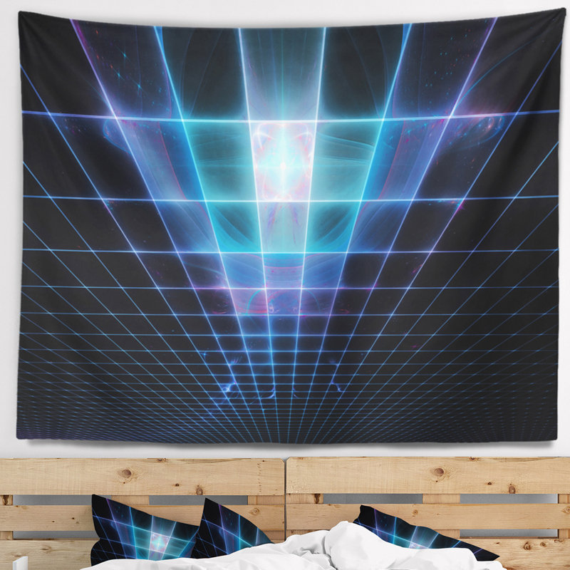 Tapisserie de grille de protection à laser abstract blue, H 50 po x l 60 po