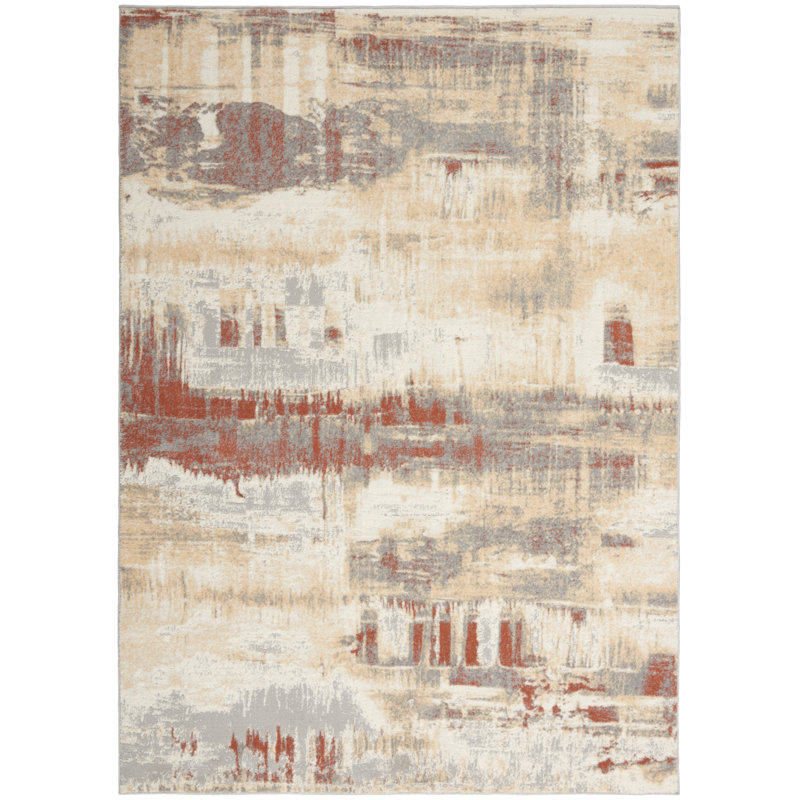 Tapis abstrait beige / rouille, Rectangle 5 pi 3 po x 7 pi 3 po