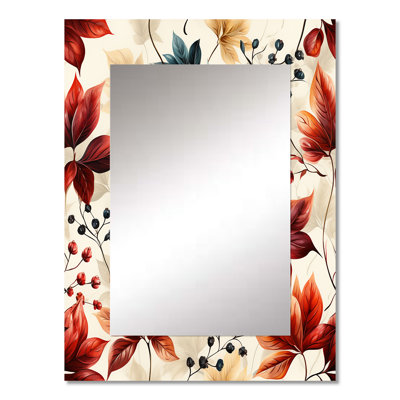 Suman Red And Blue Autumn Flowers Garden - vintage  Large Mirror, Floral Unique Wall Mirror Decor, Printed Metal Art