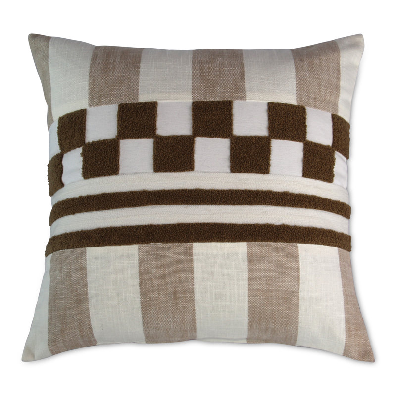 Checks and Stripes Throw Pillow, Brown/White