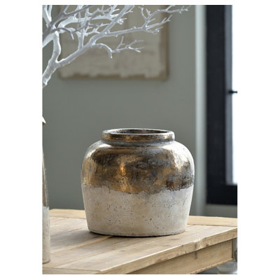 Vase rond en céramique brun de Sienne | Vase décoratif compact pour table / tablette | Décoration rustique durable