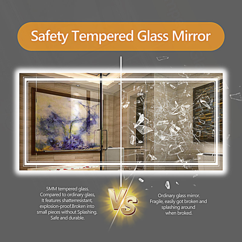  Miroir de salle de bain sans cadre à DEL, miroir intelligent, 36,03 po x 60,03 po