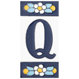 Sevillano 2.13" x 4.38" Ceramic Floral Address Letter Wall Tile in White/Blue