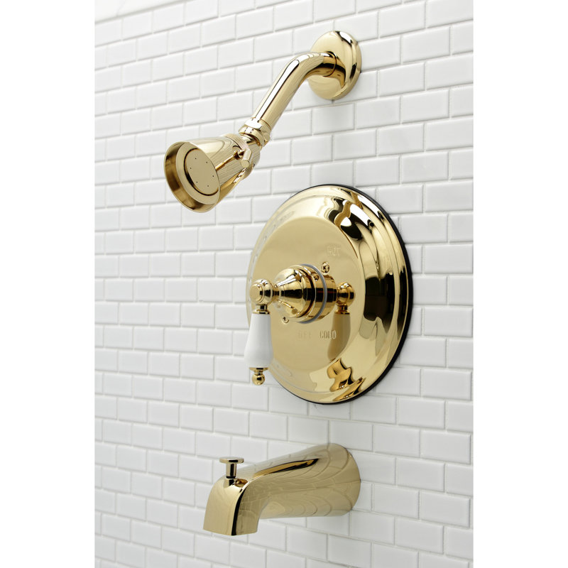 Kingston Brass Restoration Single-Handle Pressure Balanced Tub and Shower Faucet, Polished Brass, 1.5
