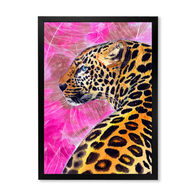 " Golden Leopard With Black Spots On Pink "