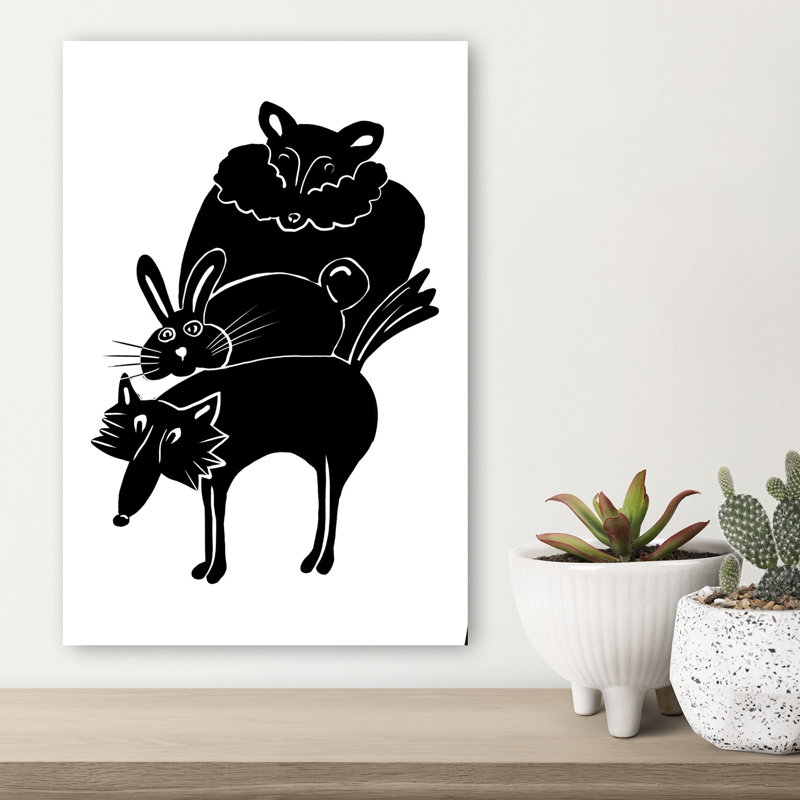 Stacked Woodland Friends Playful Whimsical Contemporary Bear Fox Rabbit Forest Wildlife Wall Art Print 1 Piece Wrapped Canvas Wall Art